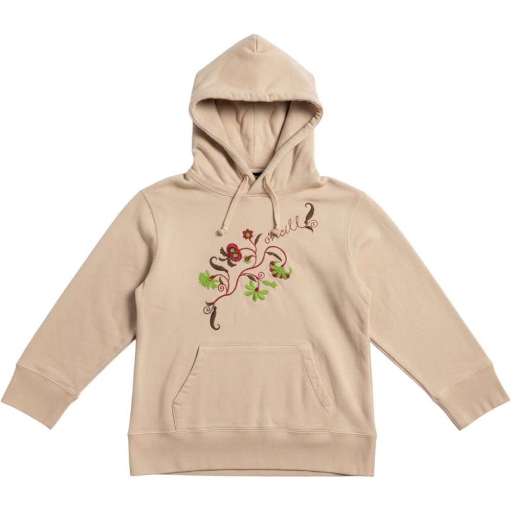 O'Neill‎ Hoodie Small Beige Floral Embroidered Pullover Surf Boho Sweatshirt